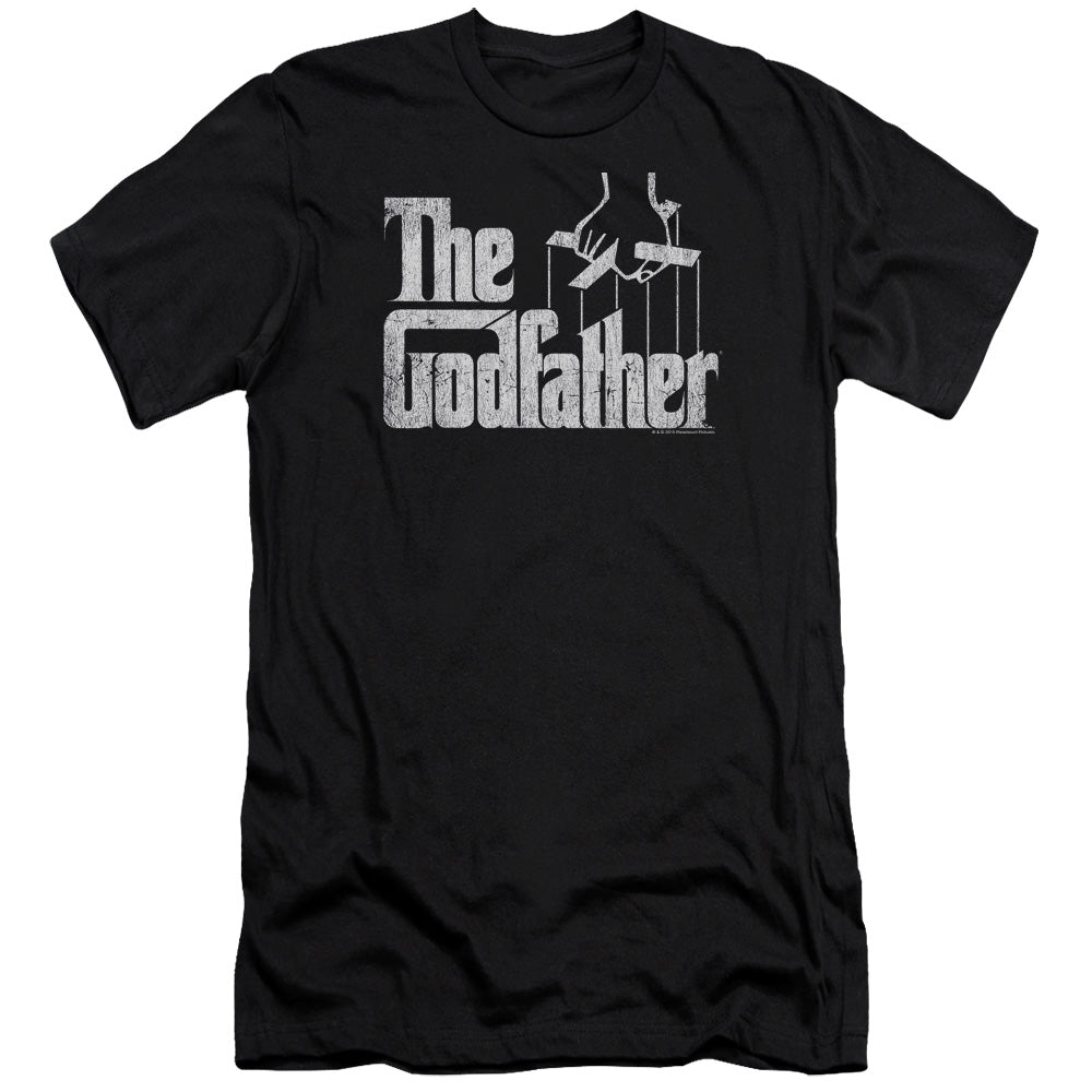 AN OFFCIALLY LICENSED GODFATHER LOGO MEN'S PREMIUM SLIM FIT T-SHIRT BLACK