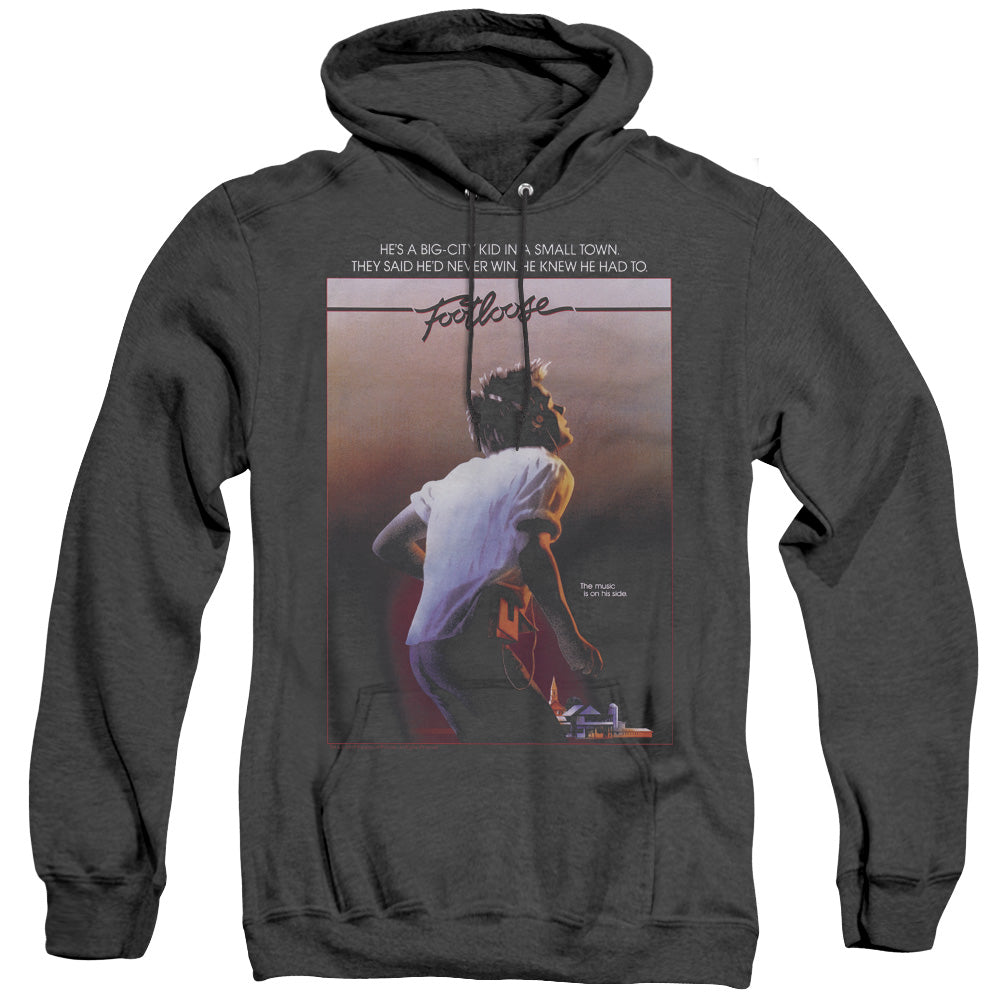 AN OFFCIALLY LICENSED FOOTLOOSE POSTER ADULT UNISEX HEATHER PULLOVER HOODIE BLACK