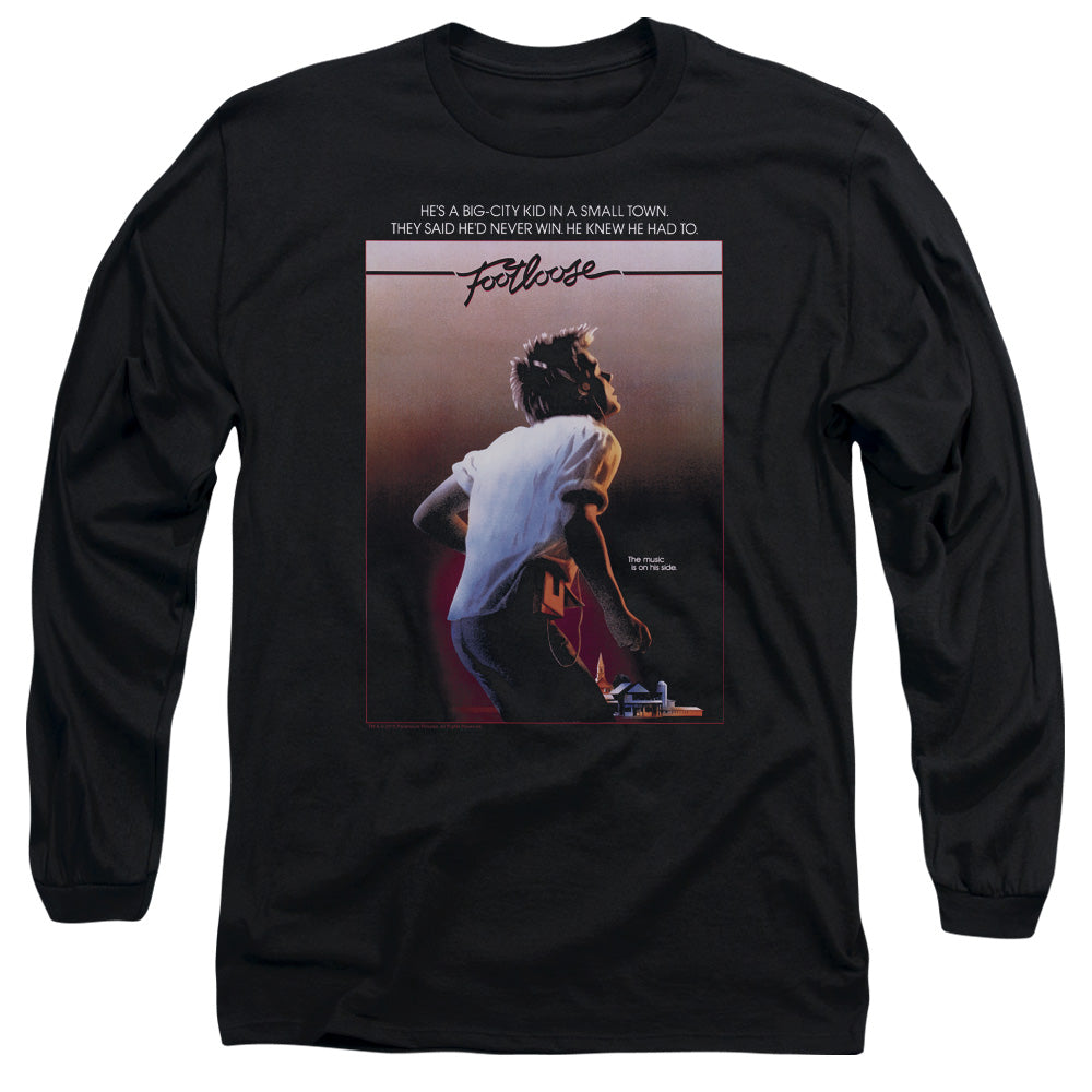 AN OFFCIALLY LICENSED FOOTLOOSE POSTER MEN'S LONG SLEEVE T-SHIRT BLACK