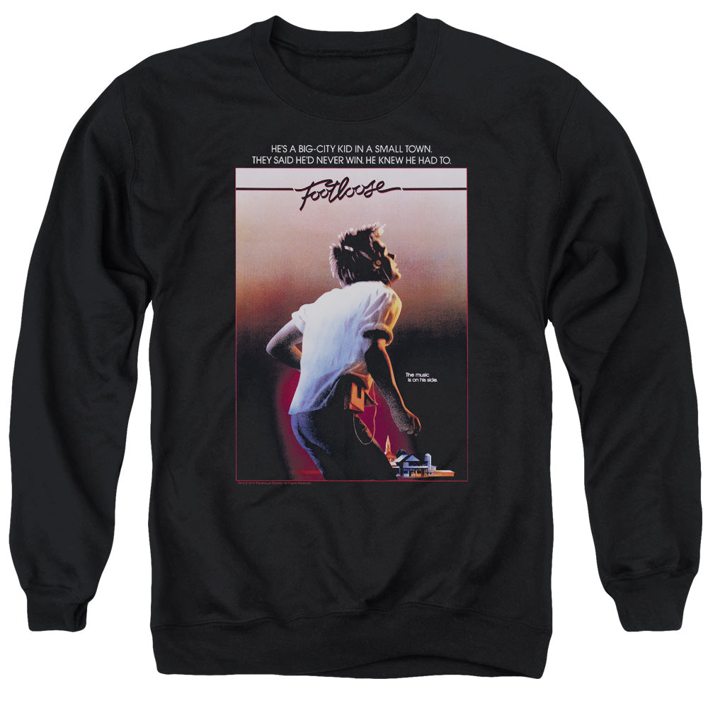 AN OFFCIALLY LICENSED FOOTLOOSE POSTER ADULT UNISEX CREWNECK SWEATSHIRT BLACK