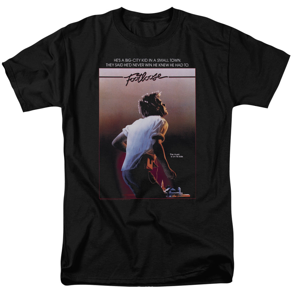 AN OFFCIALLY LICENSED FOOTLOOSE POSTER MEN'S REGULAR FIT T-SHIRT BLACK