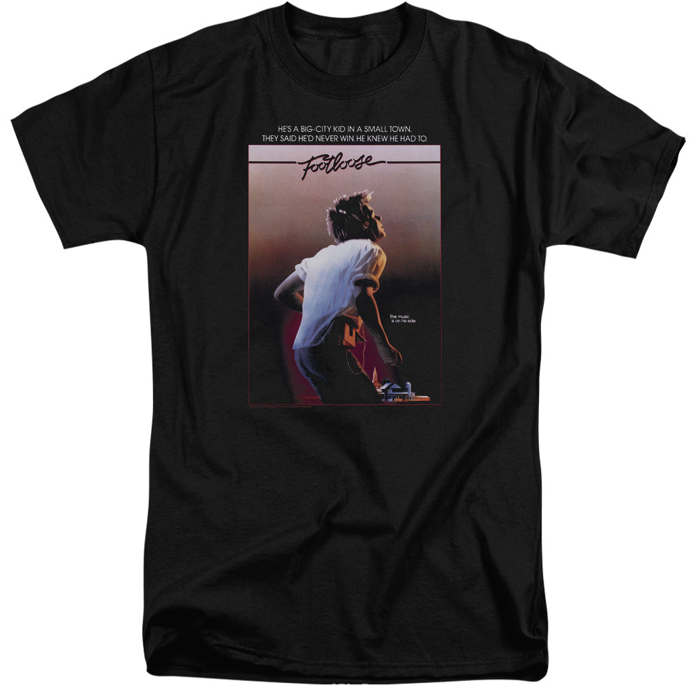 AN OFFCIALLY LICENSED FOOTLOOSE POSTER MEN'S TALL FIT T-SHIRT BLACK