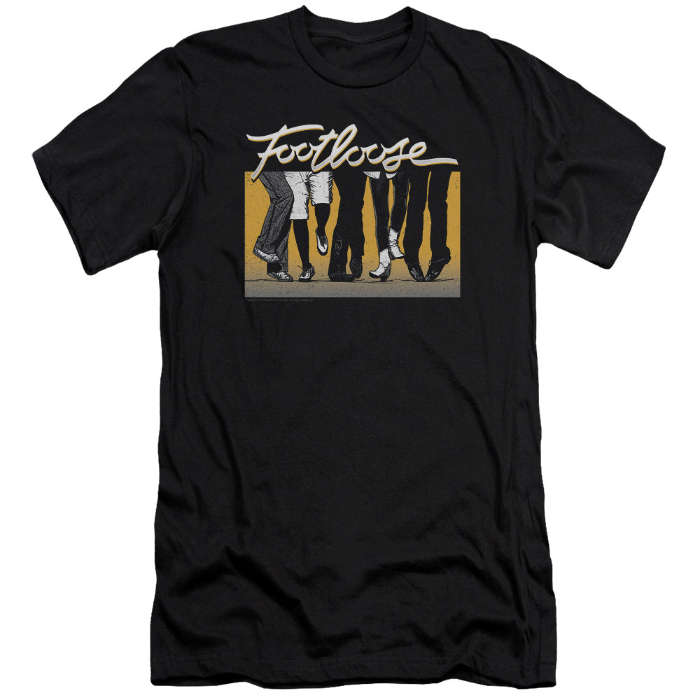 AN OFFCIALLY LICENSED FOOTLOOSE DANCE PARTY MEN'S PREMIUM SLIM FIT T-SHIRT BLACK