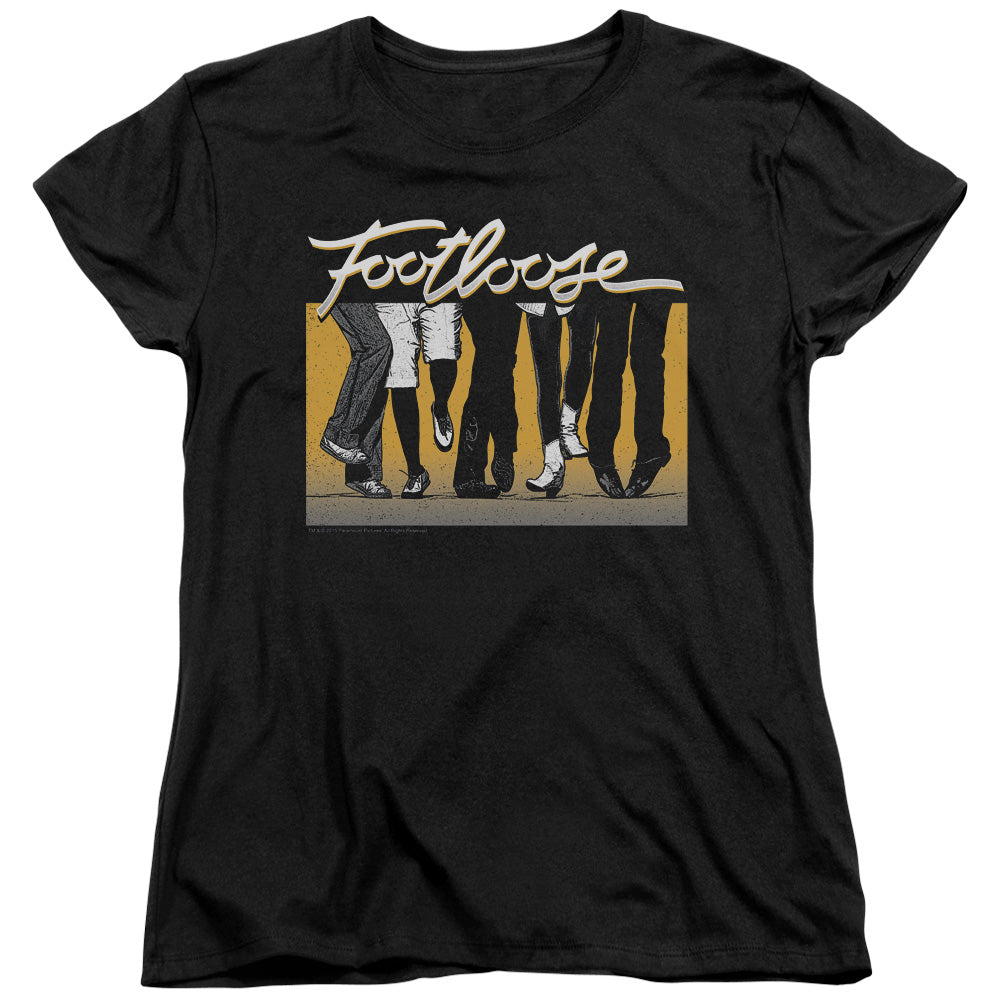 AN OFFCIALLY LICENSED FOOTLOOSE DANCE PARTY WOMEN'S REGULAR FIT T-SHIRT BLACK