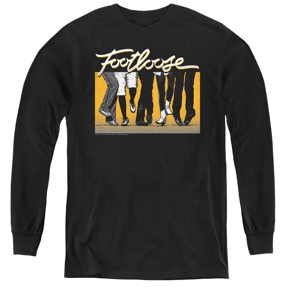AN OFFCIALLY LICENSED FOOTLOOSE DANCE PARTY YOUTH LONG SLEEVE T-SHIRT BLACK
