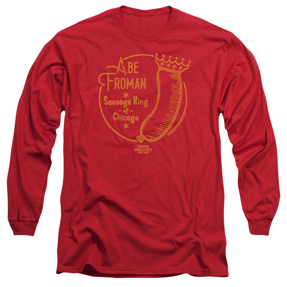 AN OFFCIALLY LICENSED FERRIS BUELLER ABE FROMAN MEN'S LONG SLEEVE T-SHIRT RED