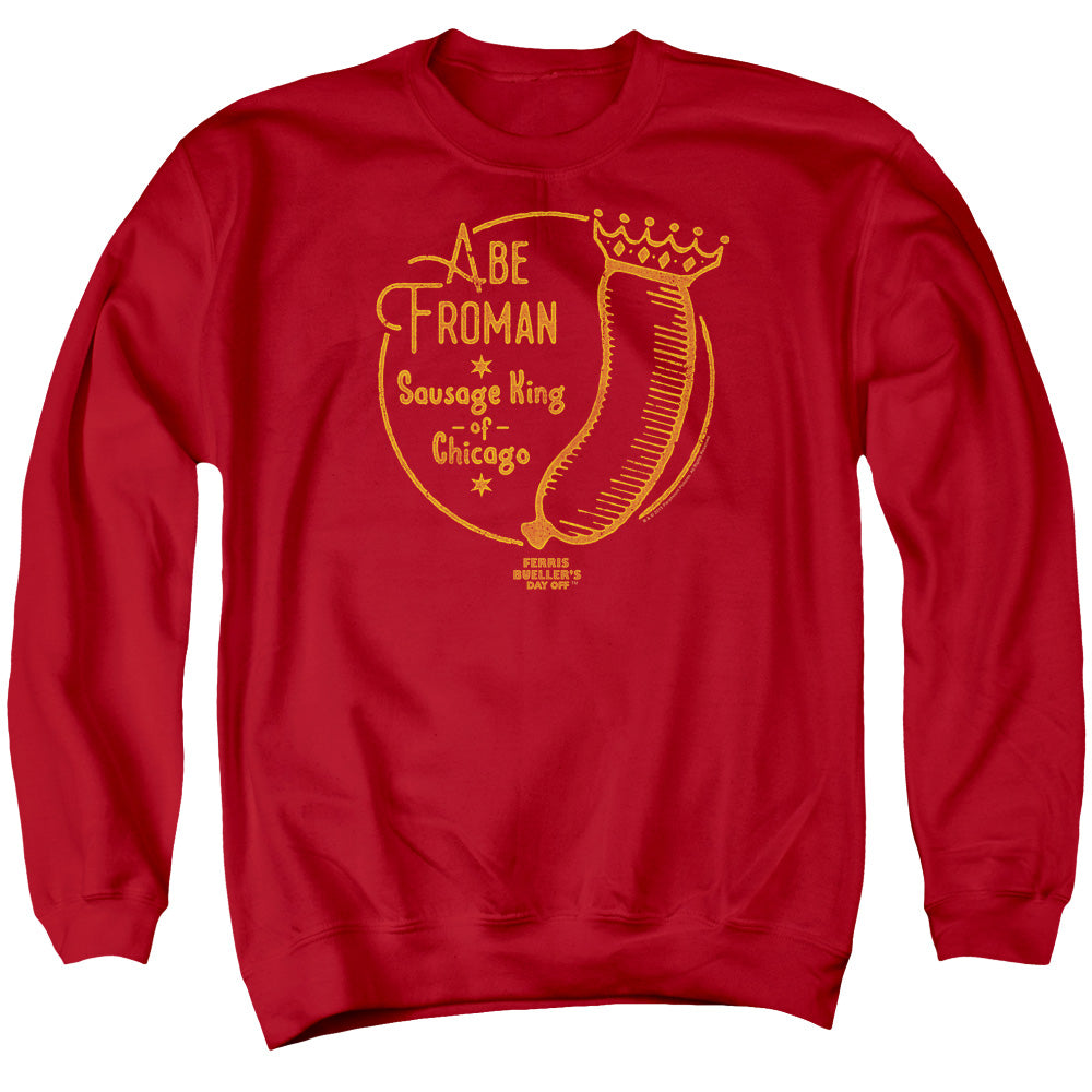 AN OFFCIALLY LICENSED FERRIS BUELLER ABE FROMAN ADULT UNISEX CREWNECK SWEATSHIRT RED