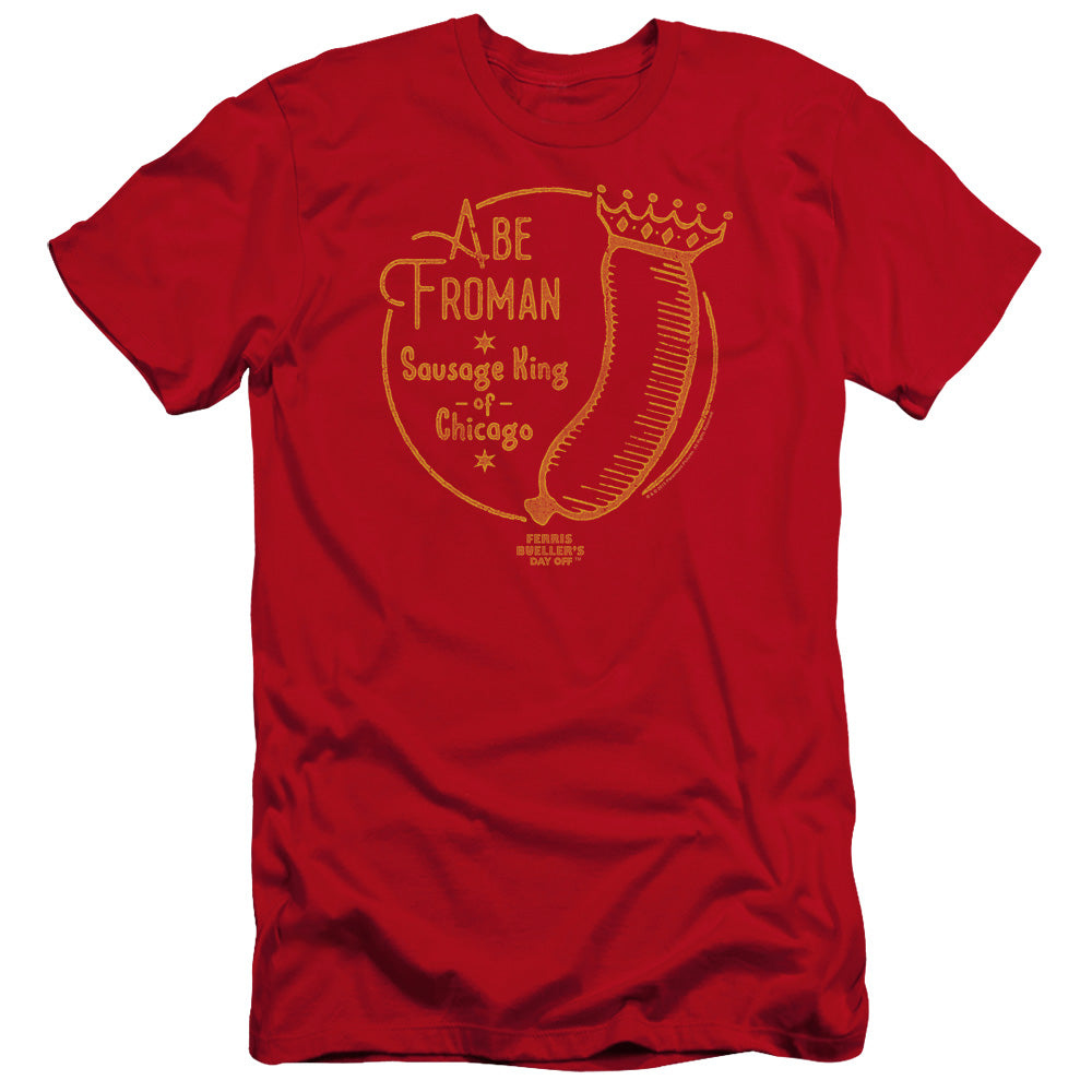 AN OFFCIALLY LICENSED FERRIS BUELLER ABE FROMAN MEN'S PREMIUM SLIM FIT T-SHIRT RED