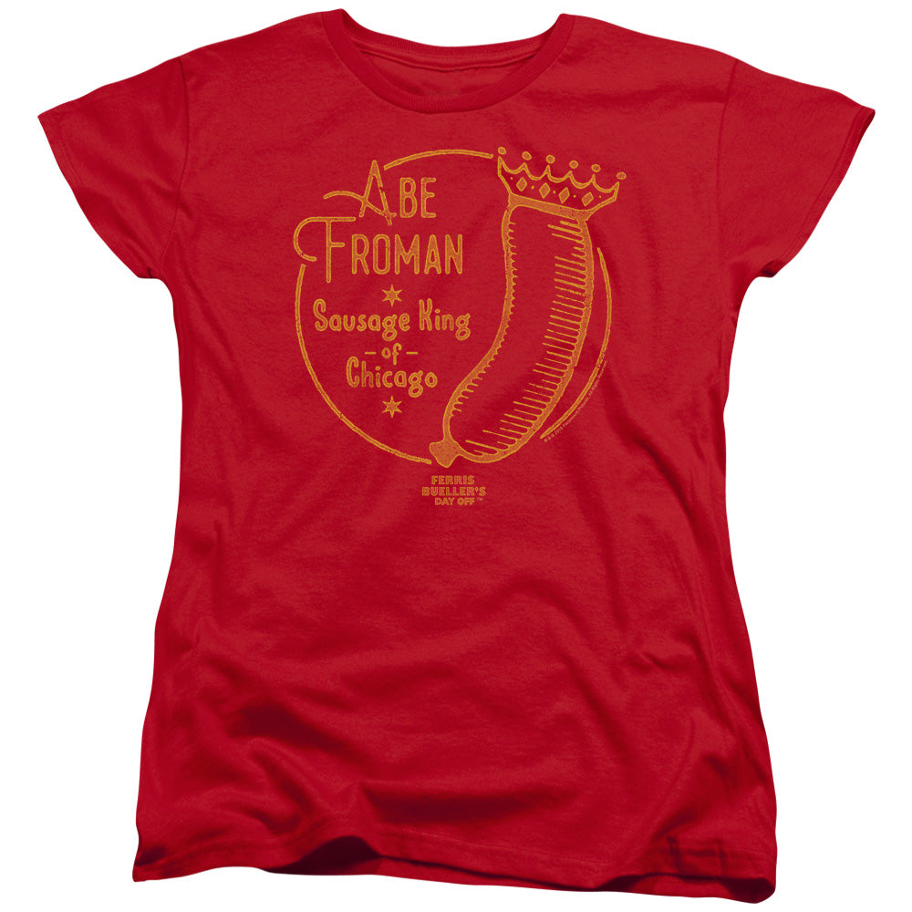 AN OFFCIALLY LICENSED FERRIS BUELLER ABE FROMAN WOMEN'S REGULAR FIT T-SHIRT RED
