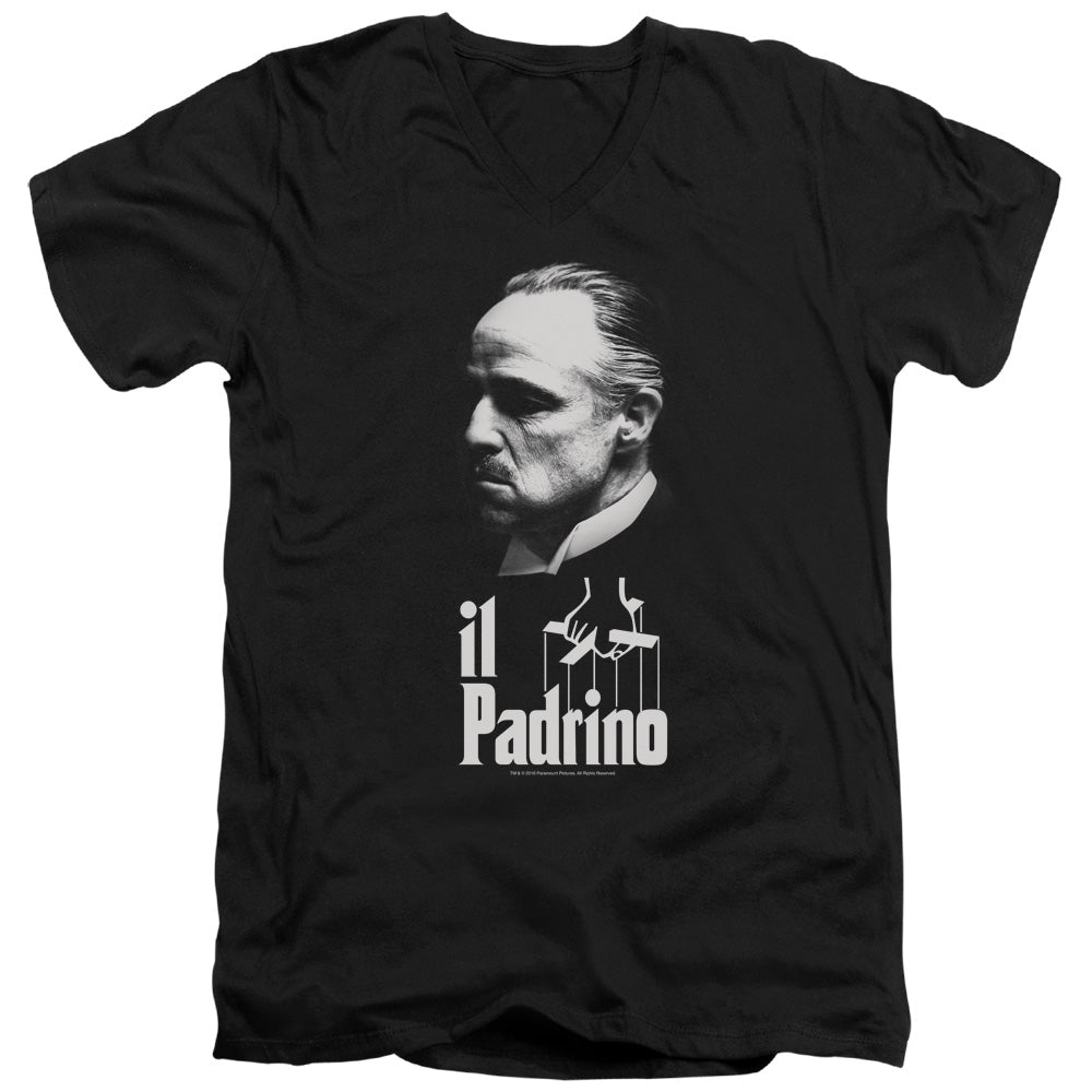 AN OFFCIALLY LICENSED GODFATHER IL PADRINO MEN'S V-NECK T-SHIRT BLACK