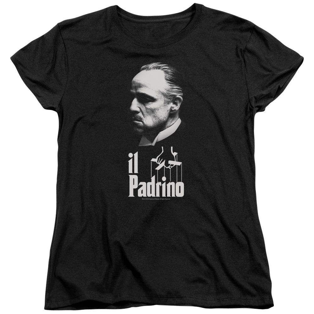 AN OFFCIALLY LICENSED GODFATHER IL PADRINO WOMEN'S REGULAR FIT T-SHIRT BLACK