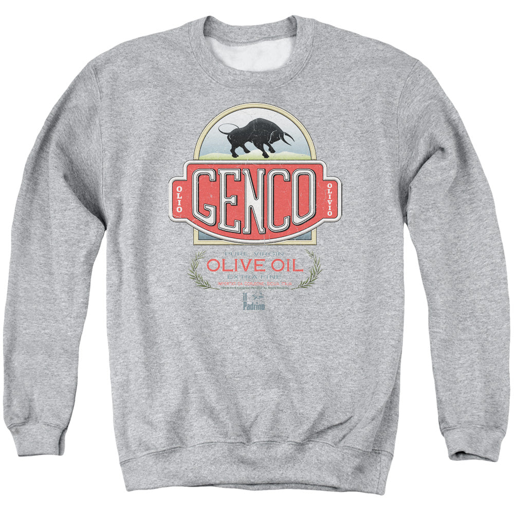 AN OFFCIALLY LICENSED GODFATHER GENCO OLIVE OIL ADULT UNISEX CREWNECK SWEATSHIRT ATHLETIC HEATHER