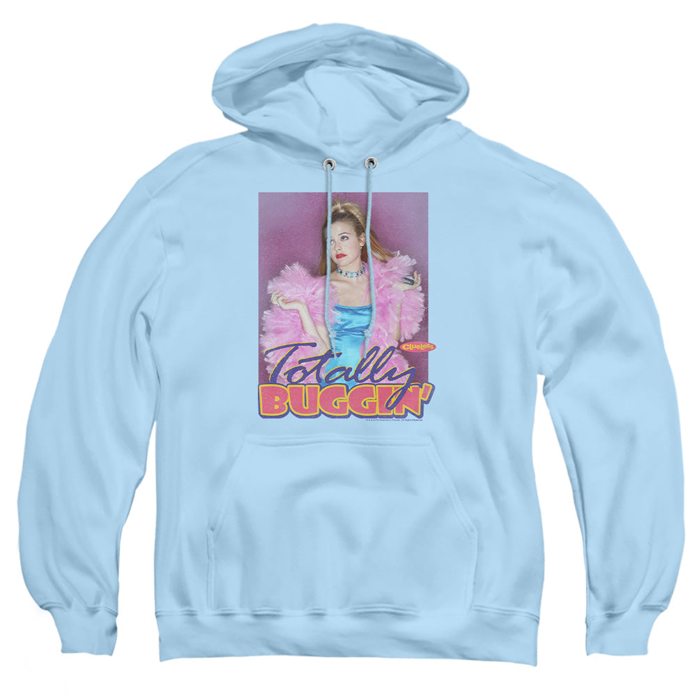 AN OFFCIALLY LICENSED CLUELESS TOTALLY BUGGIN ADULT UNISEX PULLOVER HOODIE LIGHT BLUE