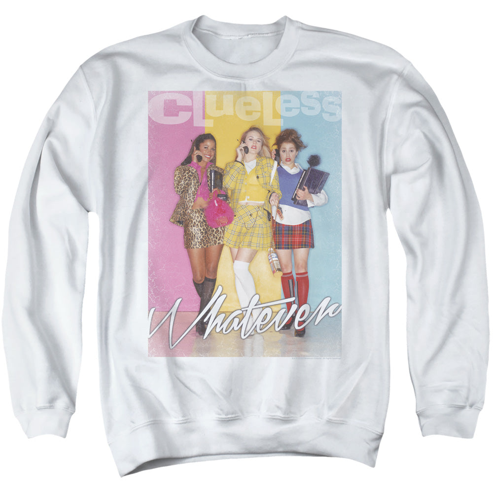 AN OFFCIALLY LICENSED CLUELESS WHATEVER ADULT UNISEX CREWNECK SWEATSHIRT WHITE