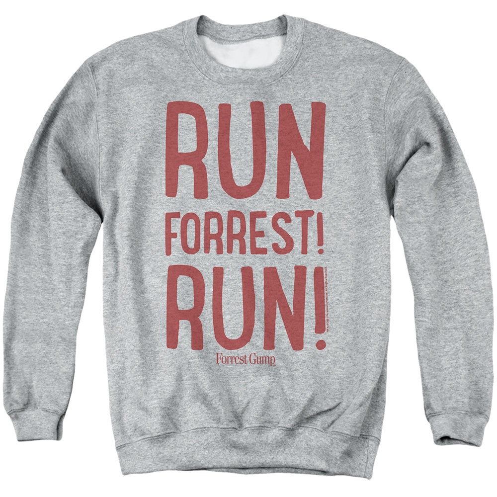AN OFFCIALLY LICENSED FORREST GUMP THE RUN FORREST! RUN ADULT UNISEX CREWNECK SWEATSHIRT ATHLETIC HEATHER