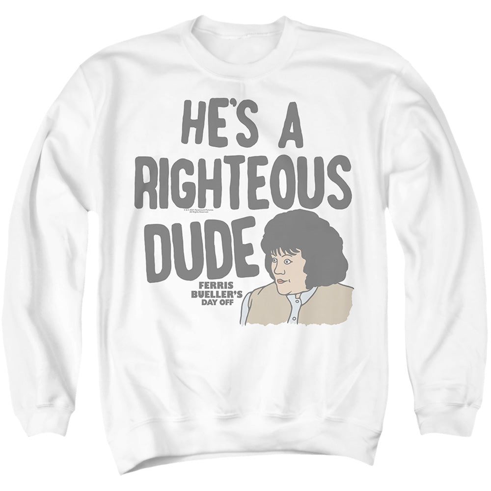 AN OFFCIALLY LICENSED FERRIS BUELLER THE FAN FAVORITE ADULT UNISEX CREWNECK SWEATSHIRT WHITE