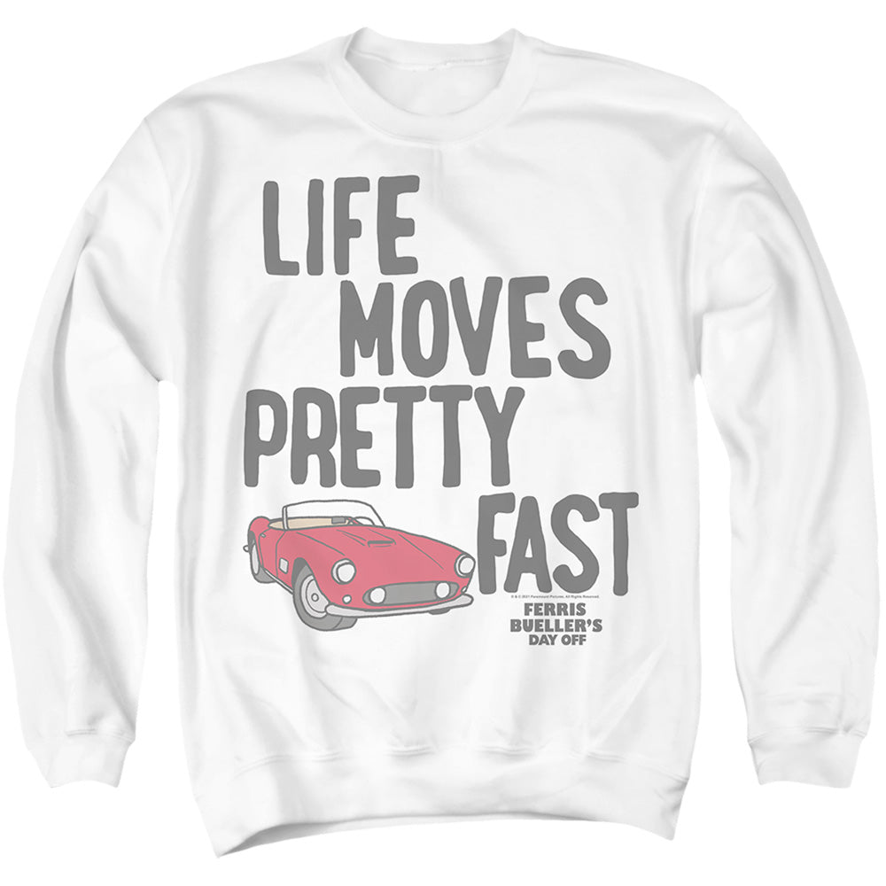 AN OFFCIALLY LICENSED FERRIS BUELLER THE SLOW DOWN ADULT UNISEX CREWNECK SWEATSHIRT WHITE