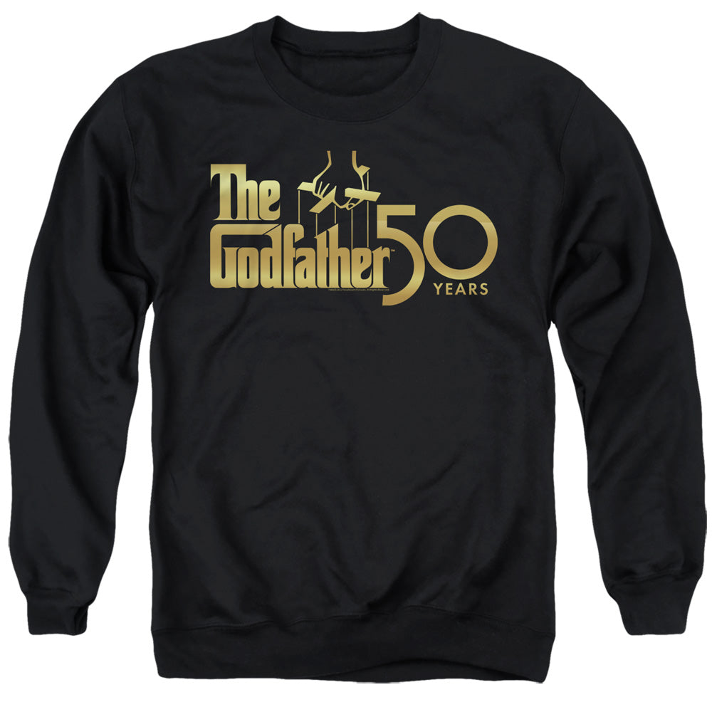 AN OFFCIALLY LICENSED GODFATHER GODFATHER 50TH LOGO ADULT UNISEX CREWNECK SWEATSHIRT BLACK