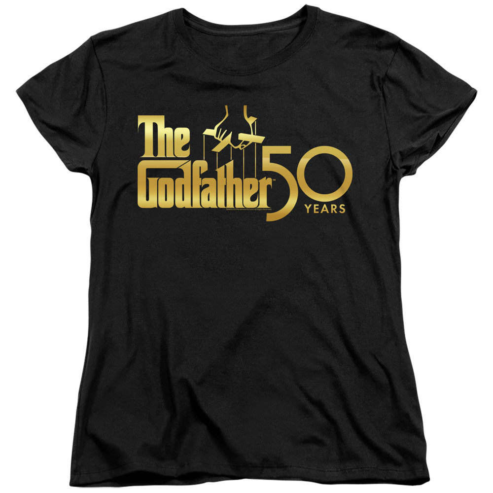 AN OFFCIALLY LICENSED GODFATHER GODFATHER 50TH LOGO WOMEN'S REGULAR FIT T-SHIRT BLACK