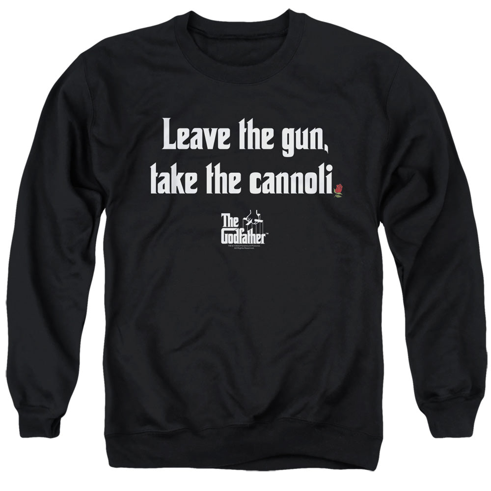 AN OFFCIALLY LICENSED GODFATHER GUN CANNOLI ADULT UNISEX CREWNECK SWEATSHIRT BLACK