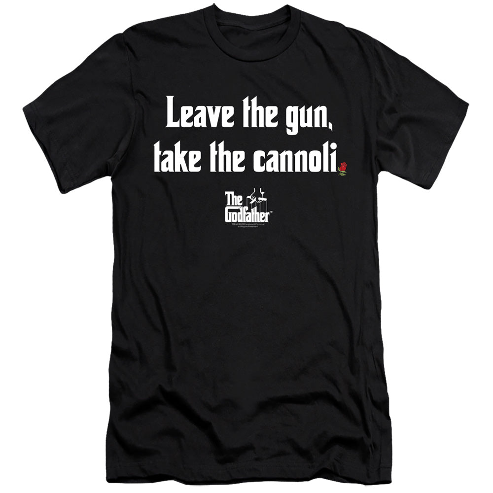 AN OFFCIALLY LICENSED GODFATHER GUN CANNOLI MEN'S PREMIUM SLIM FIT T-SHIRT BLACK