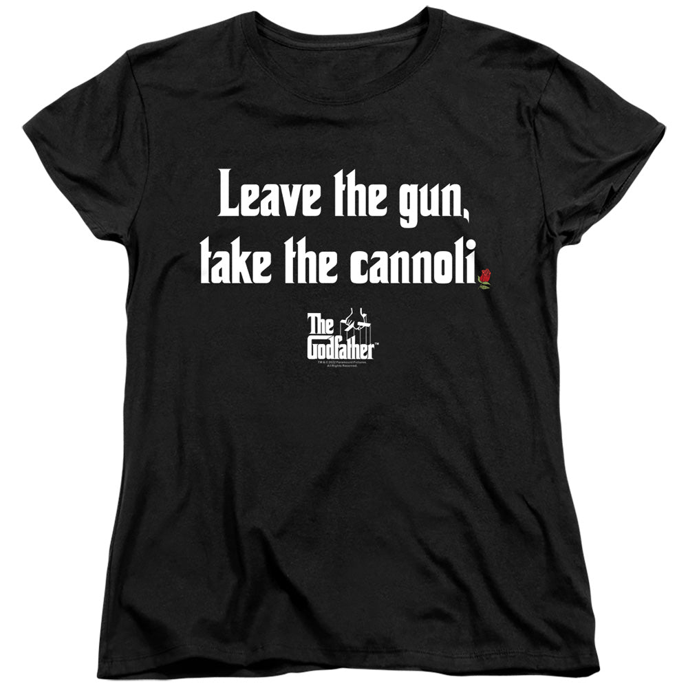 AN OFFCIALLY LICENSED GODFATHER GUN CANNOLI WOMEN'S REGULAR FIT T-SHIRT BLACK