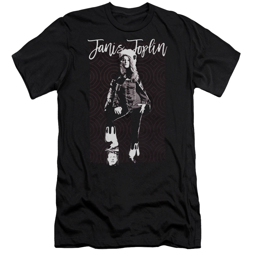 AN OFFCIALLY LICENSED JANIS JOPLIN MINIMAL J MEN'S PREMIUM SLIM FIT T-SHIRT BLACK