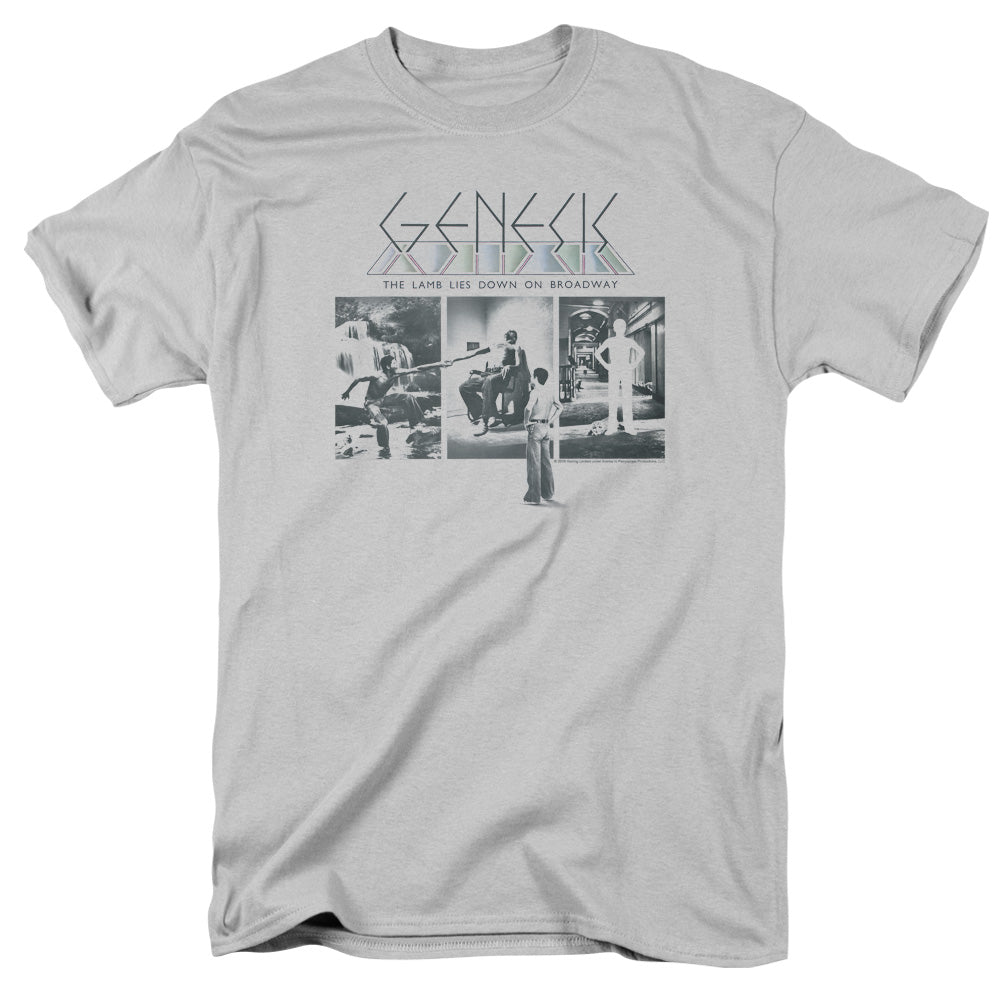 AN OFFCIALLY LICENSED GENESIS THE LAMB DOWN ON BROADWAY MEN'S REGULAR FIT T-SHIRT SILVER
