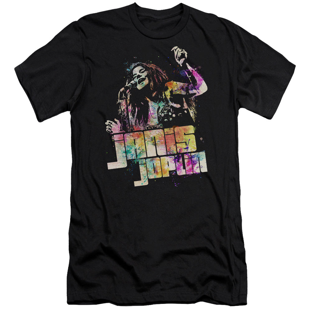 AN OFFCIALLY LICENSED JANIS JOPLIN COLORS OF JANIS MEN'S PREMIUM SLIM FIT T-SHIRT BLACK