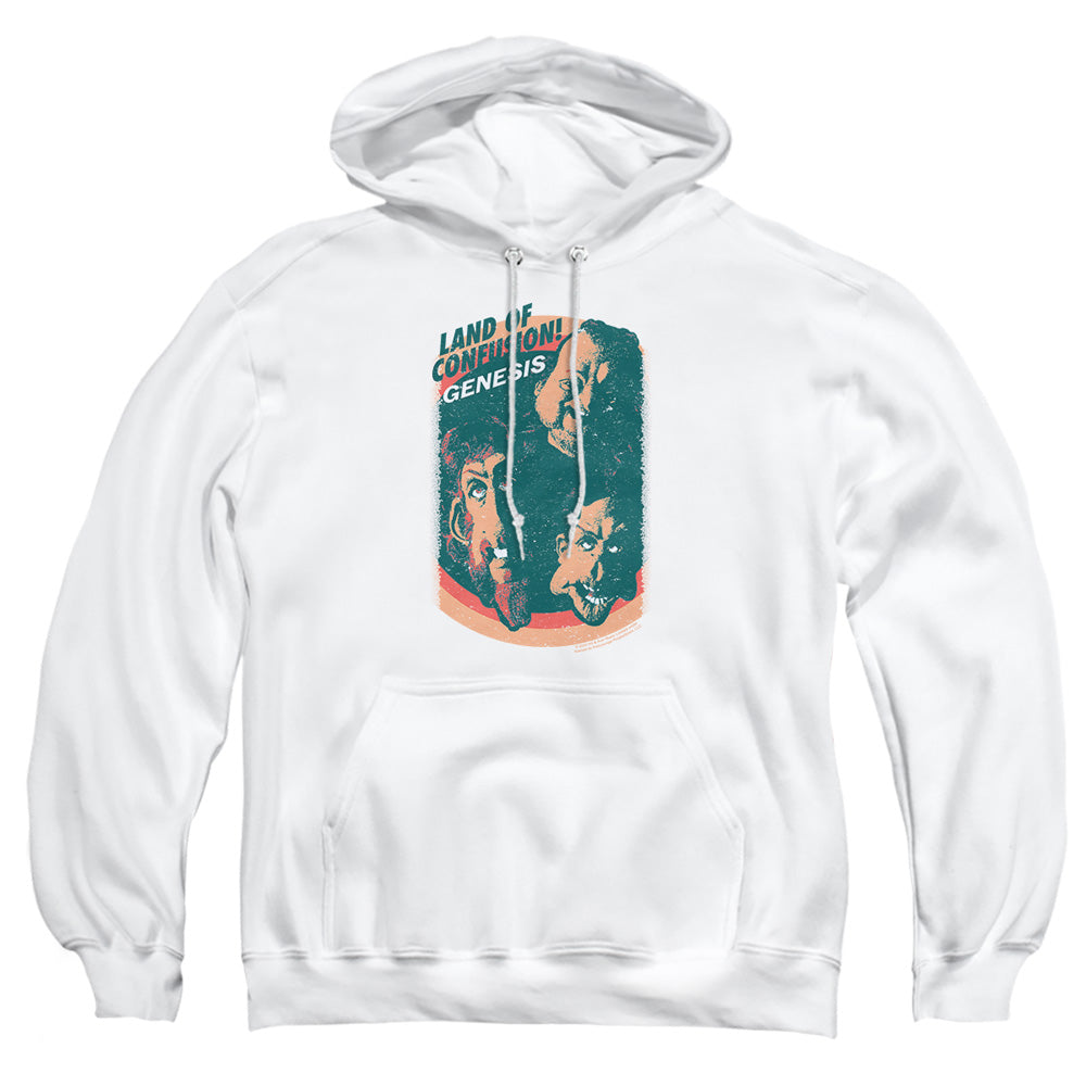 AN OFFCIALLY LICENSED GENESIS LAND OF CONFUSION ADULT UNISEX PULLOVER HOODIE WHITE