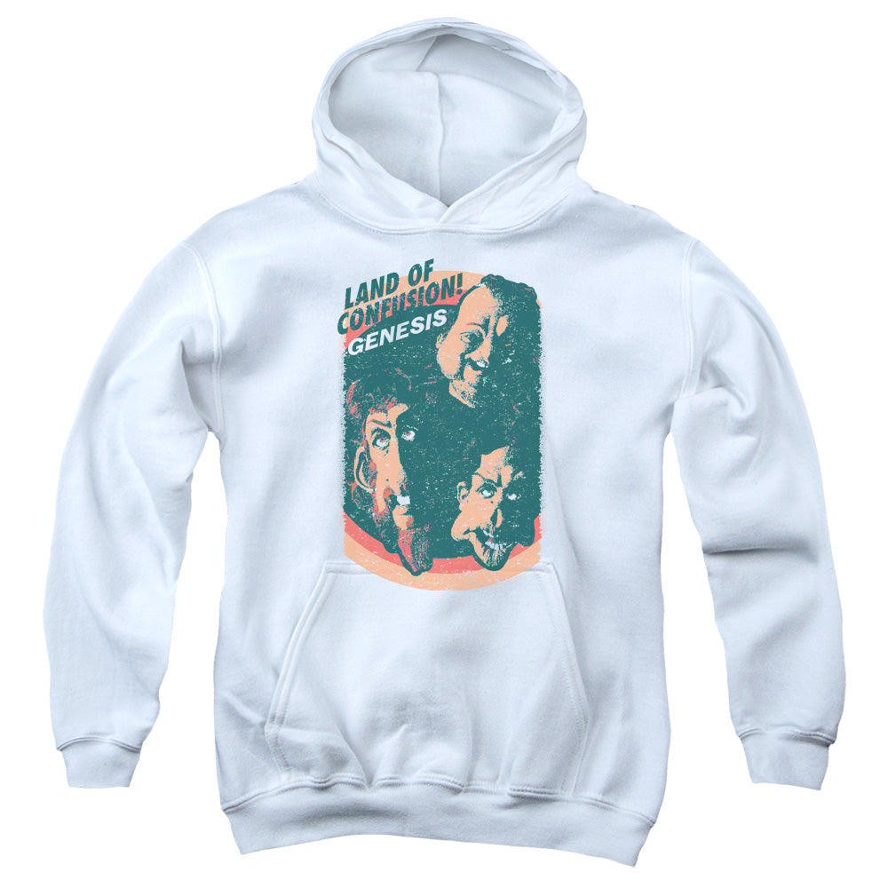 AN OFFCIALLY LICENSED GENESIS LAND OF CONFUSION YOUTH HOODIE WHITE