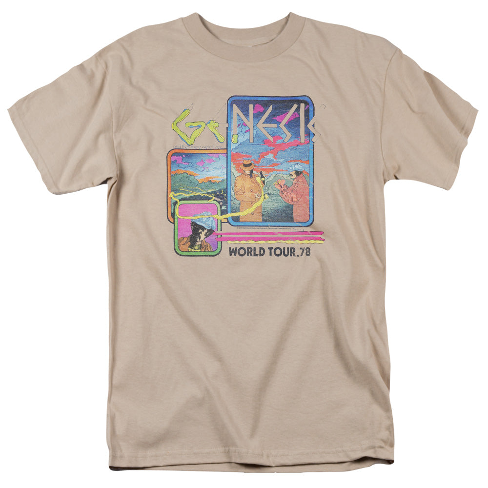 AN OFFCIALLY LICENSED GENESIS WORLD TOUR 78 MEN'S REGULAR FIT T-SHIRT SAND