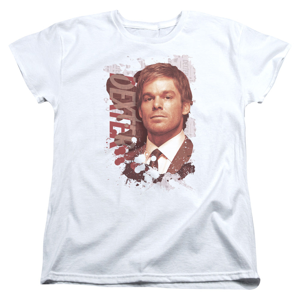 AN OFFCIALLY LICENSED DEXTER SPLATTER WOMEN'S REGULAR FIT T-SHIRT WHITE