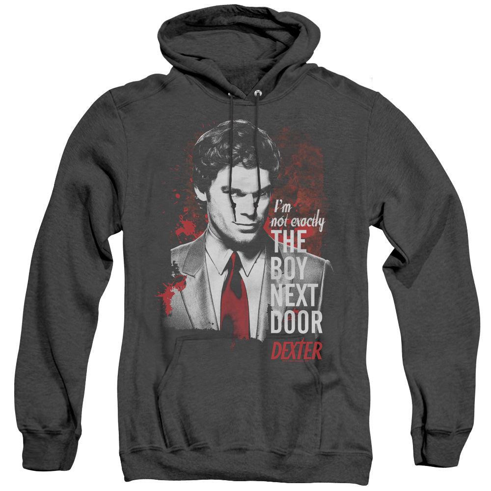 AN OFFCIALLY LICENSED DEXTER BOY NEXT DOOR ADULT UNISEX HEATHER PULLOVER HOODIE BLACK