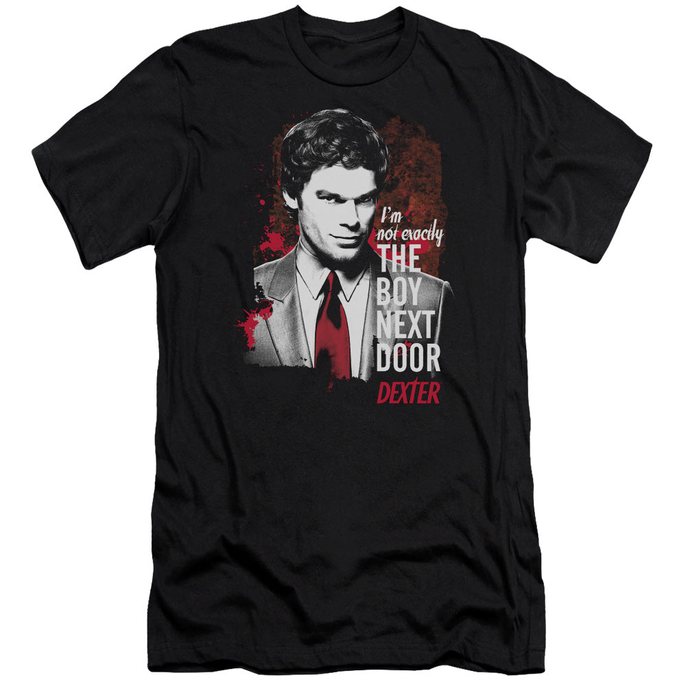 AN OFFCIALLY LICENSED DEXTER BOY NEXT DOOR MEN'S PREMIUM SLIM FIT T-SHIRT BLACK