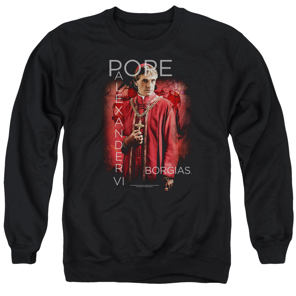 AN OFFCIALLY LICENSED BORGIAS POPE ALEXANDER VI ADULT UNISEX CREWNECK SWEATSHIRT BLACK