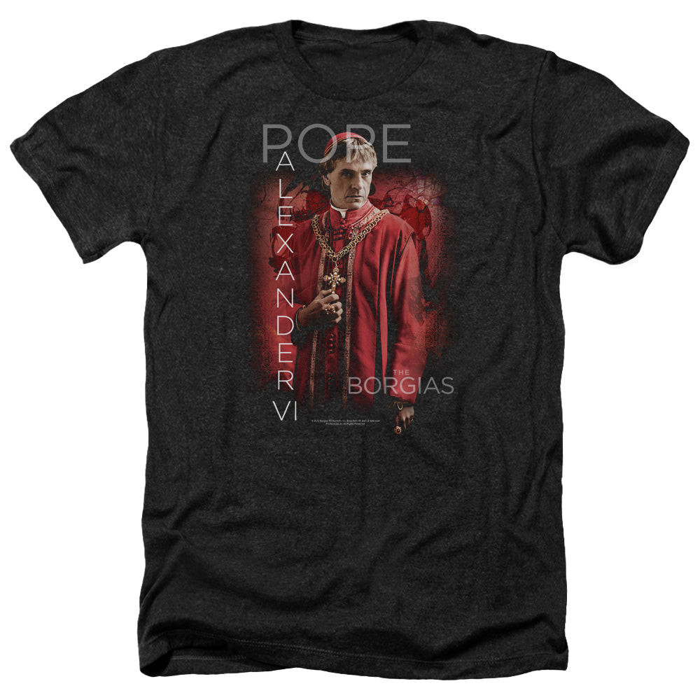 AN OFFCIALLY LICENSED BORGIAS POPE ALEXANDER VI MEN'S HEATHER T-SHIRT CHARCOAL
