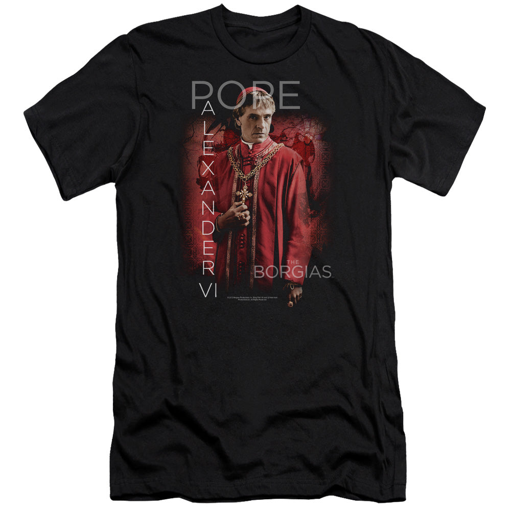 AN OFFCIALLY LICENSED BORGIAS POPE ALEXANDER VI MEN'S PREMIUM SLIM FIT T-SHIRT BLACK