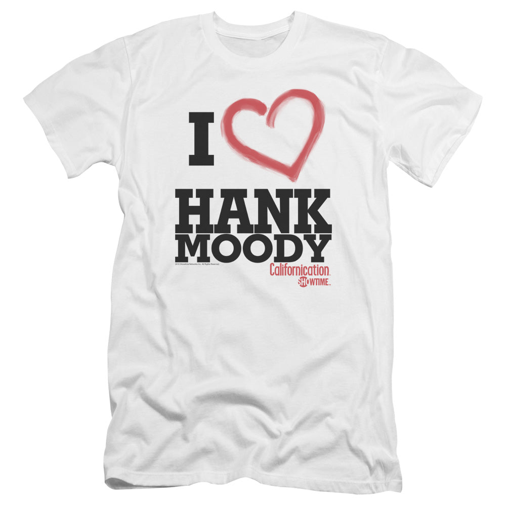 AN OFFCIALLY LICENSED CALIFORNICATION I HEART HANK MOODY MEN'S PREMIUM SLIM FIT T-SHIRT WHITE
