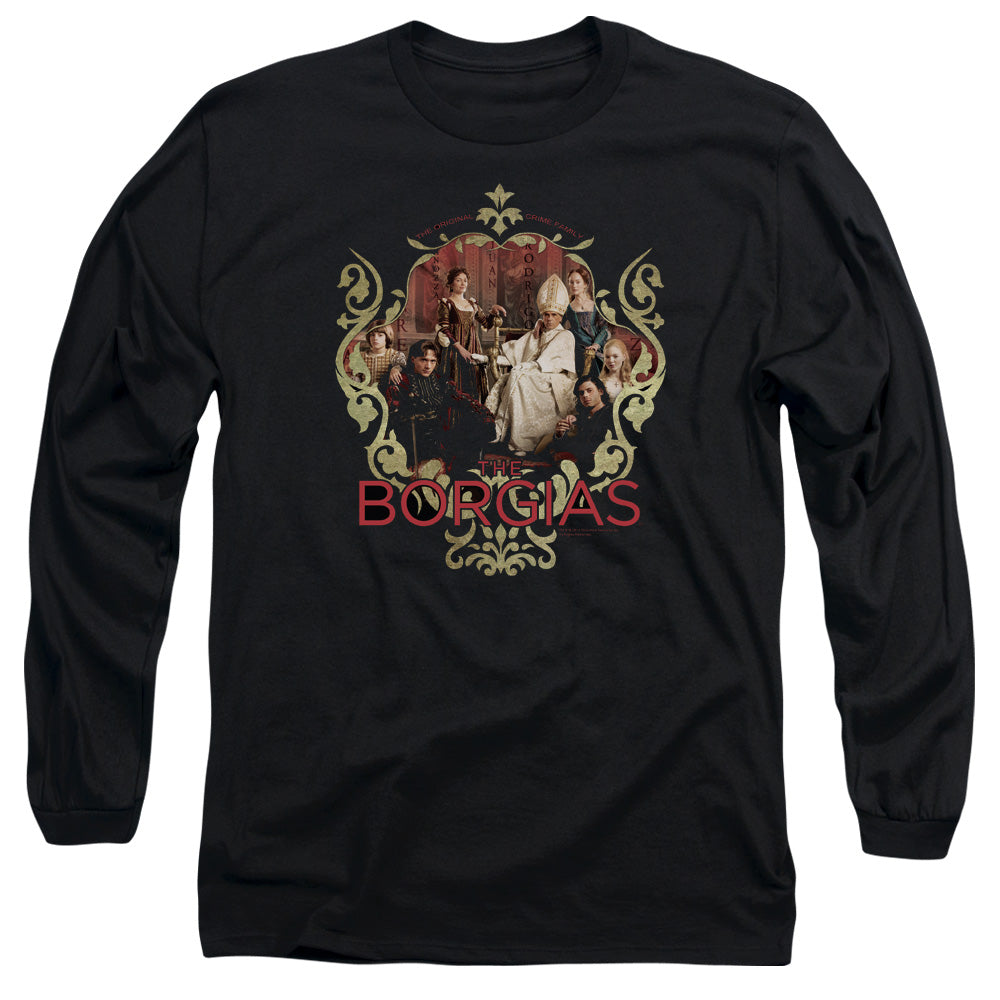 AN OFFCIALLY LICENSED BORGIAS FAMILY PORTRAIT MEN'S LONG SLEEVE T-SHIRT BLACK