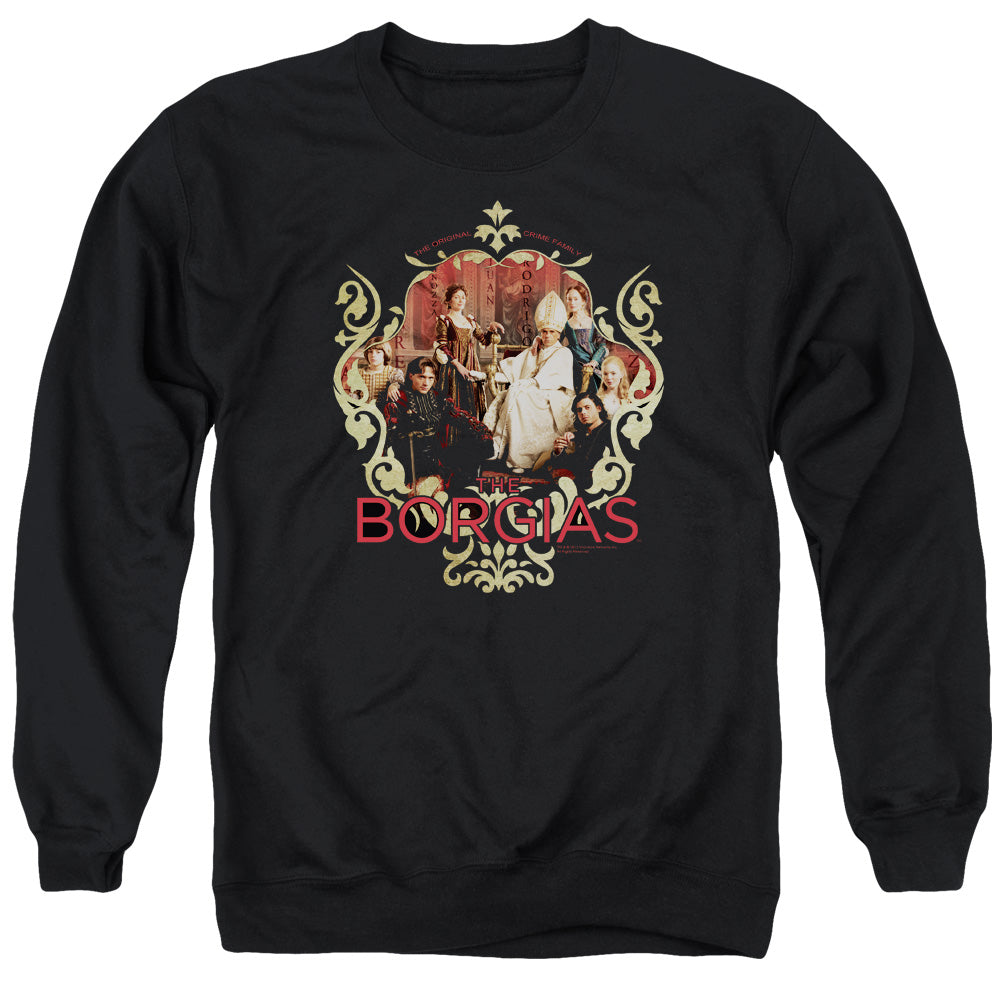 AN OFFCIALLY LICENSED BORGIAS FAMILY PORTRAIT ADULT UNISEX CREWNECK SWEATSHIRT BLACK