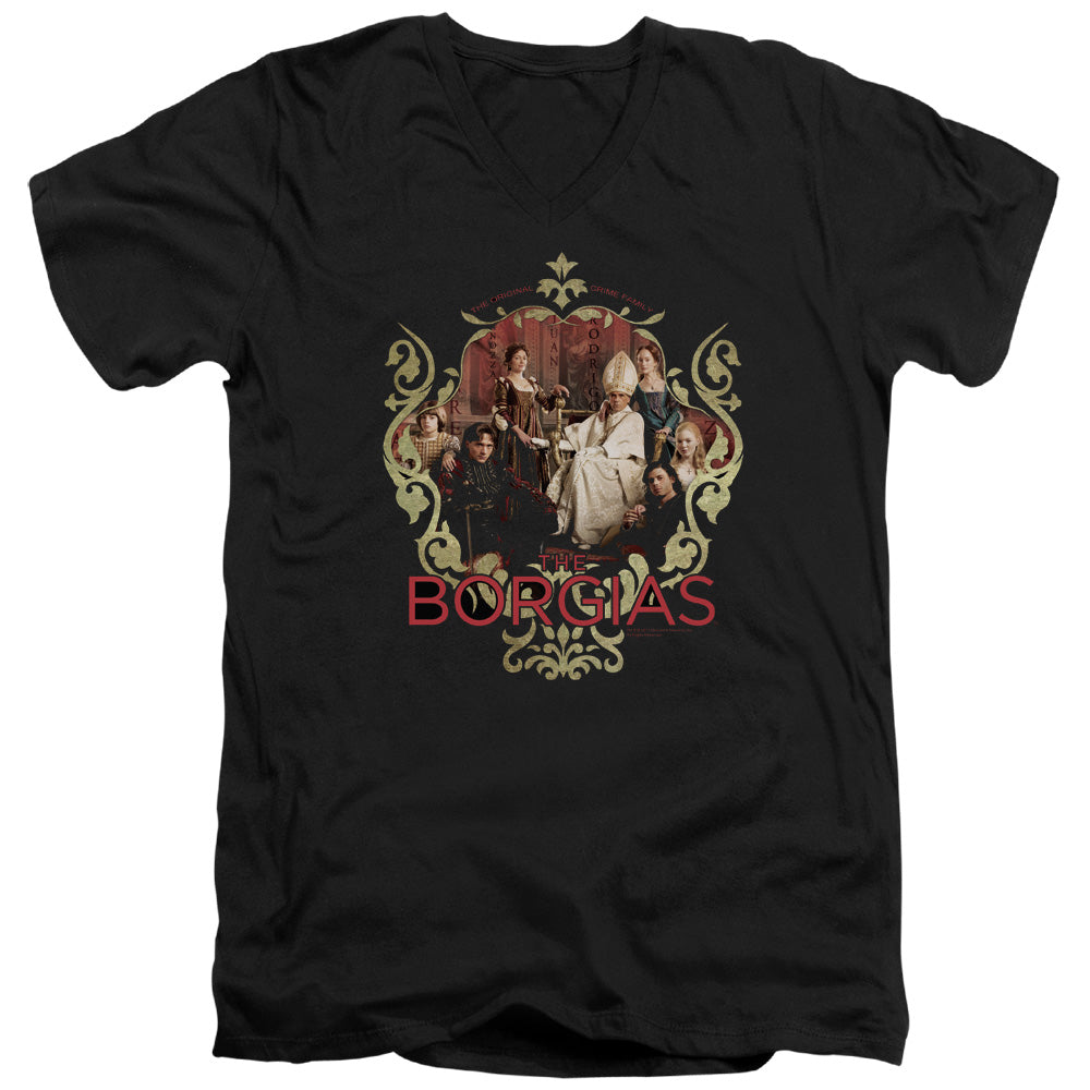AN OFFCIALLY LICENSED BORGIAS FAMILY PORTRAIT MEN'S V-NECK T-SHIRT BLACK