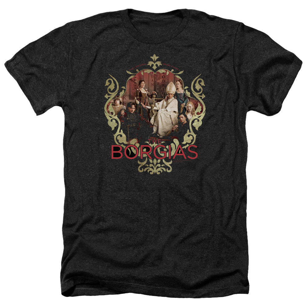 AN OFFCIALLY LICENSED BORGIAS FAMILY PORTRAIT MEN'S HEATHER T-SHIRT CHARCOAL