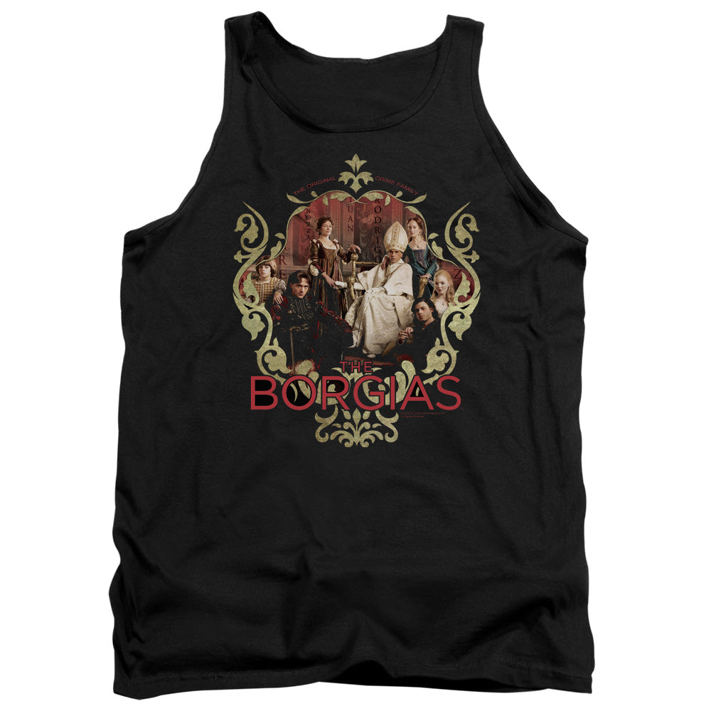 AN OFFCIALLY LICENSED BORGIAS FAMILY PORTRAIT ADULT UNISEX TANK TOP BLACK