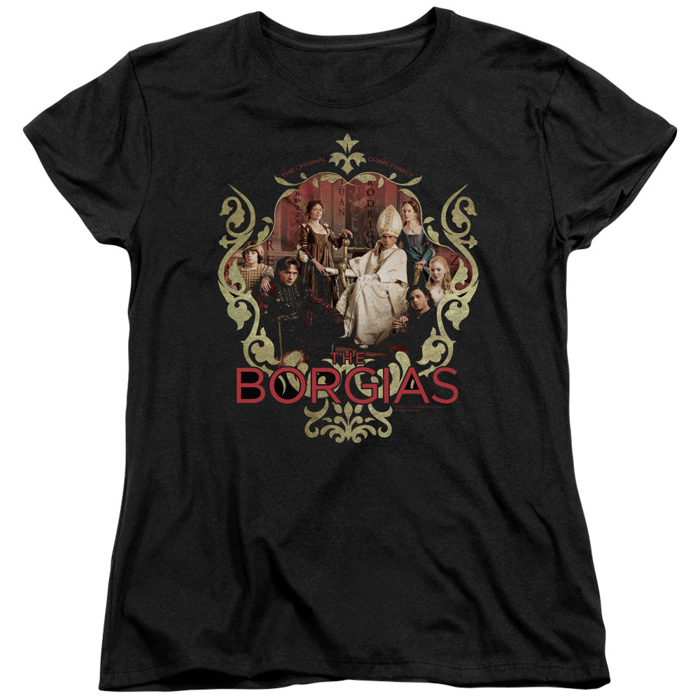 AN OFFCIALLY LICENSED BORGIAS FAMILY PORTRAIT WOMEN'S REGULAR FIT T-SHIRT BLACK