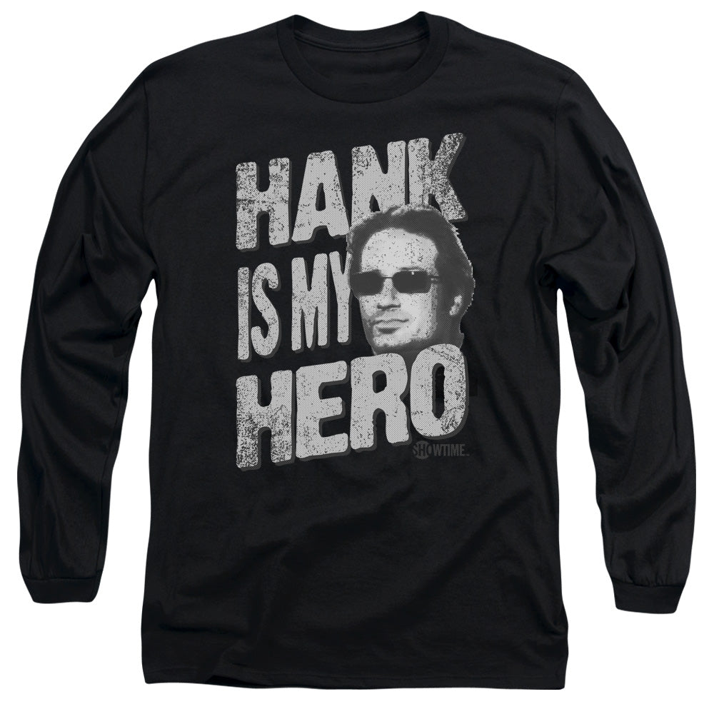 AN OFFCIALLY LICENSED CALIFORNICATION HANK IS MY HERO MEN'S LONG SLEEVE T-SHIRT BLACK