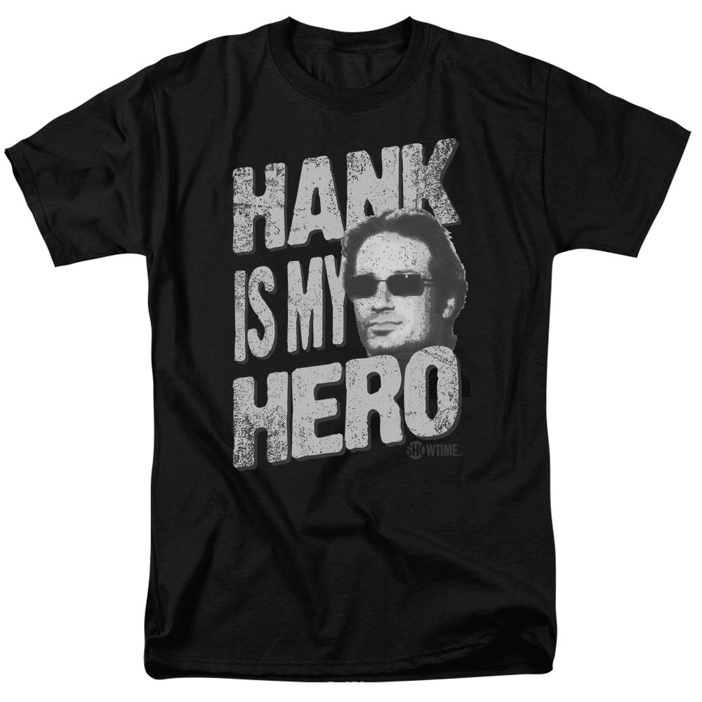 AN OFFCIALLY LICENSED CALIFORNICATION HANK IS MY HERO MEN'S REGULAR FIT T-SHIRT BLACK