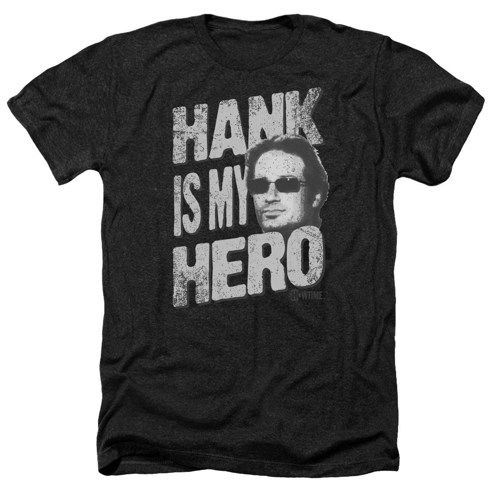 AN OFFCIALLY LICENSED CALIFORNICATION HANK IS MY HERO MEN'S HEATHER T-SHIRT CHARCOAL