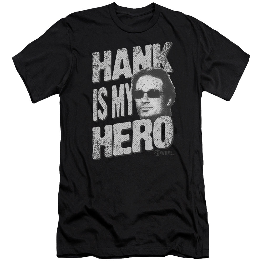 AN OFFCIALLY LICENSED CALIFORNICATION HANK IS MY HERO MEN'S PREMIUM SLIM FIT T-SHIRT BLACK