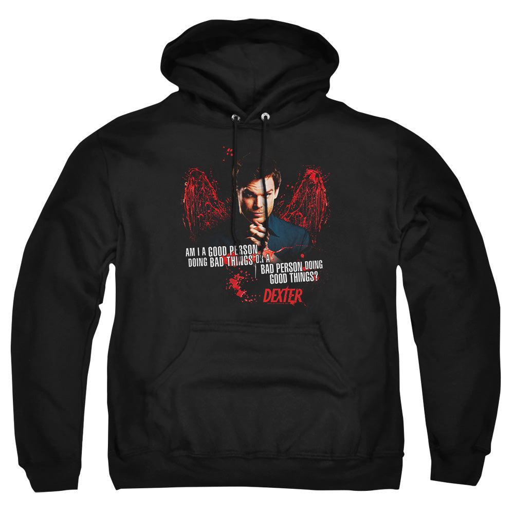 AN OFFCIALLY LICENSED DEXTER GOOD BAD ADULT UNISEX PULLOVER HOODIE BLACK